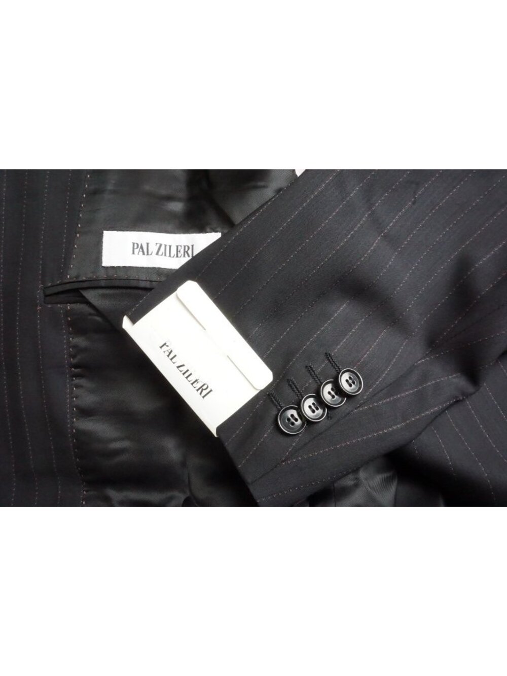 Pal Zileri Black Striped Wool 2 Pc Suit Jacket Pant 44R US NEW
